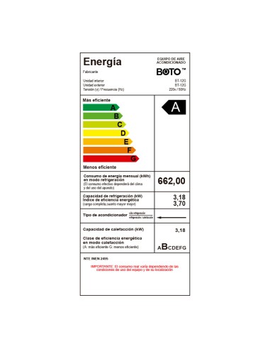 Aire Acondicionado BOTO BT-12G Split...